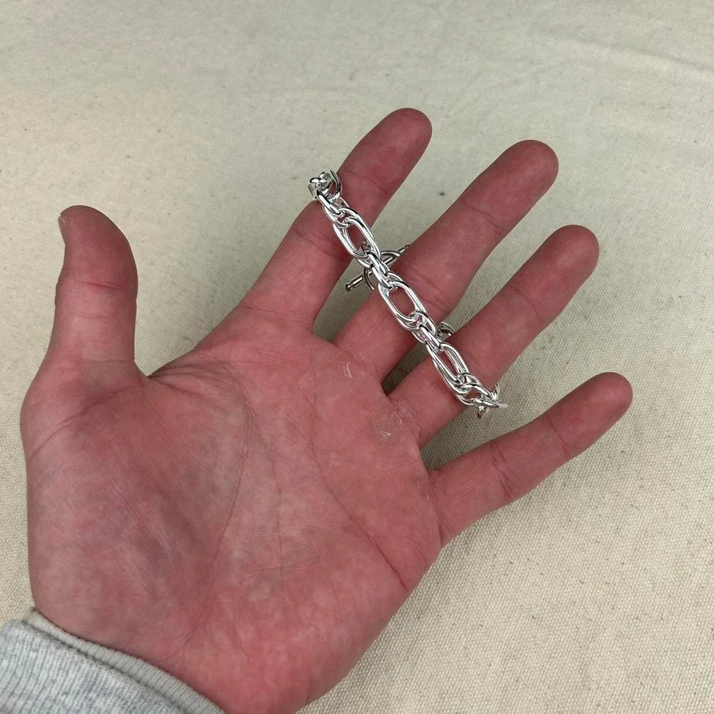 Vintage style stainless steel silver chain bracelet cyber grunge punk